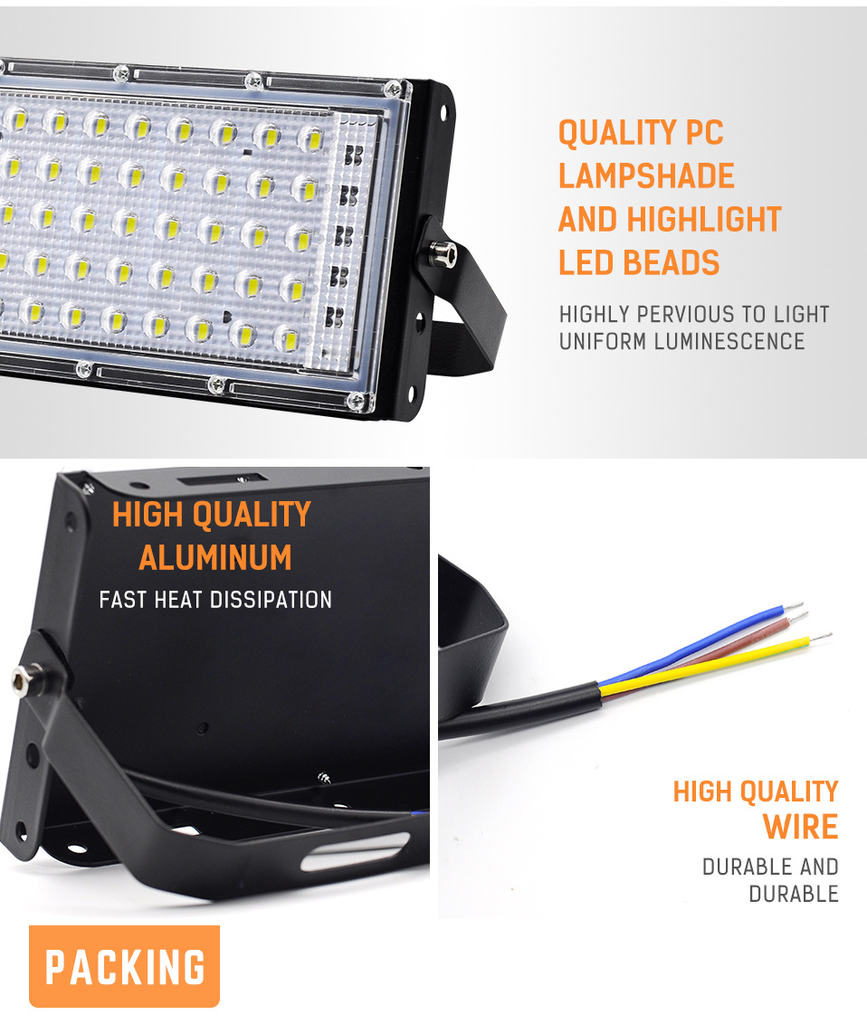 50W 100W 200W 300W LED Flood Light 220V Outdoor Floodlight Spotlights Waterproof Super Bright LED Street Lamp for Garden