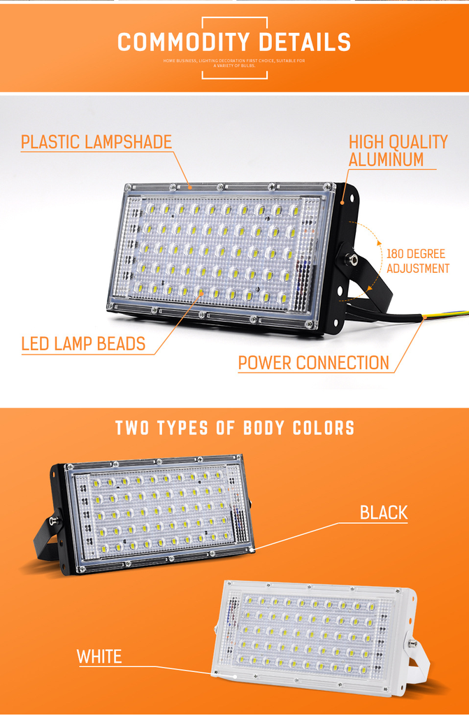 50W 100W 200W 300W LED Flood Light 220V Outdoor Floodlight Spotlights Waterproof Super Bright LED Street Lamp for Garden