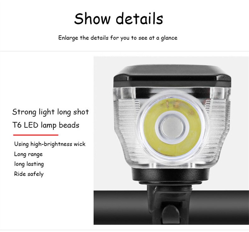 2 in 1 Bike Headlight Solar USB Rechargeable Bicycle Light With Horn T6 LED Waterproof Front Lamp Flashlight Cycling Equipment