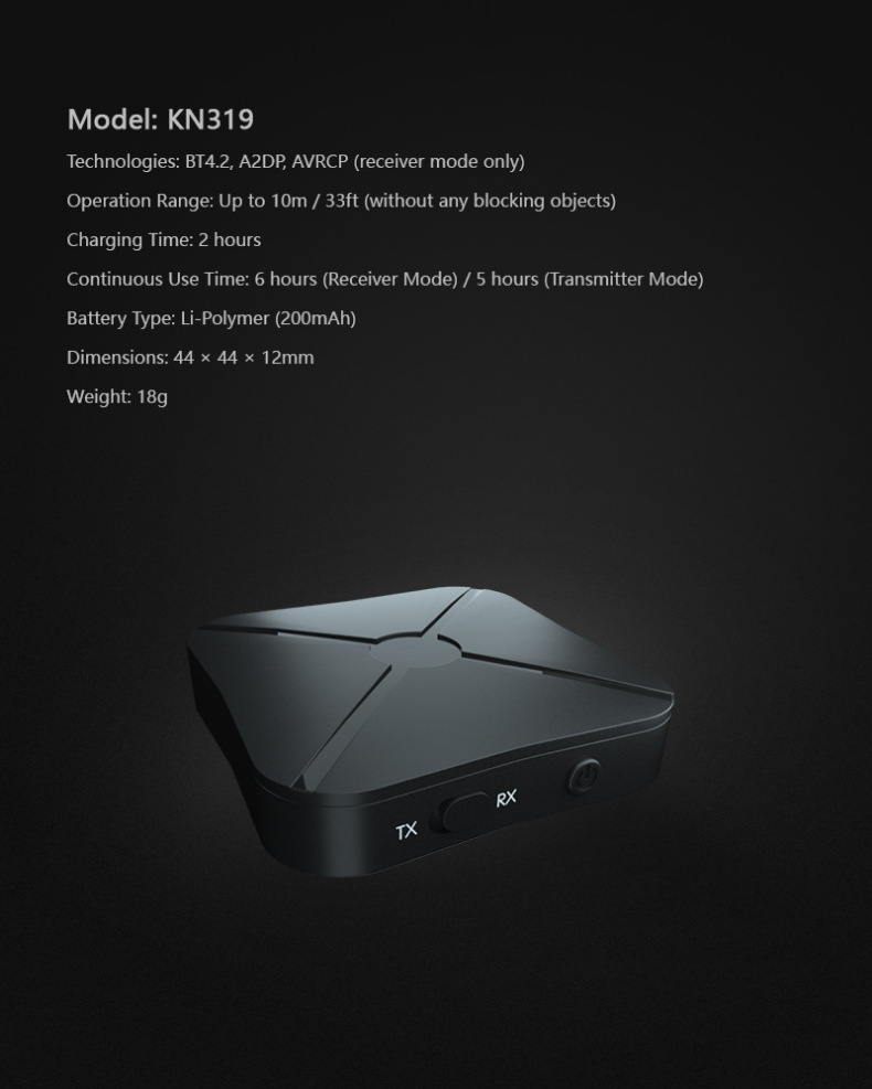 KN319 Bluetooth Audio Adapter 2 in 1 stereo wireless audio stereo converter