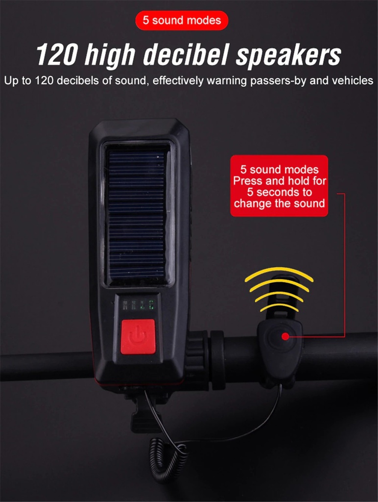 2 in 1 Bike Headlight Solar USB Rechargeable Bicycle Light With Horn T6 LED Waterproof Front Lamp Flashlight Cycling Equipment