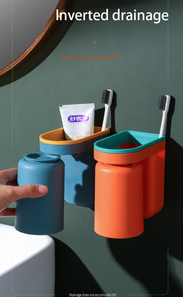 Wall Mounted Toothbrush Holder Toothpaste Mouth Cup Holder Bathroom Storage Shelf Portable Rack Organizer