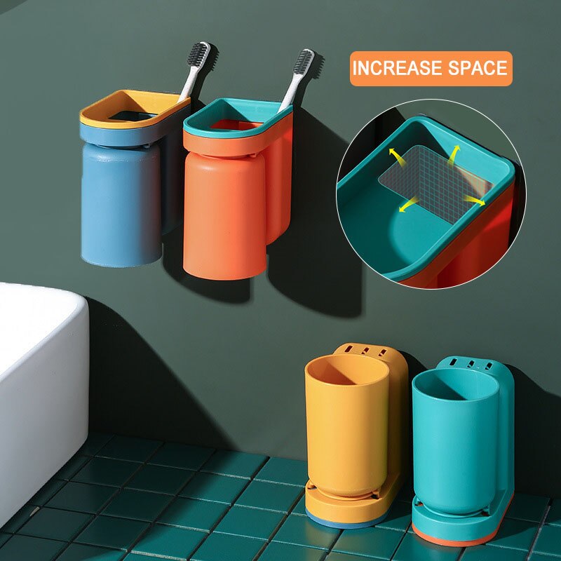 Wall Mounted Toothbrush Holder Toothpaste Mouth Cup Holder Bathroom Storage Shelf Portable Rack Organizer