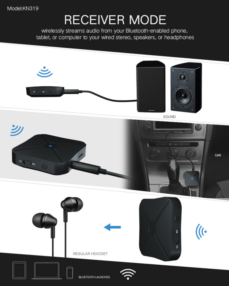 KN319 Bluetooth Audio Adapter 2 in 1 stereo wireless audio stereo converter
