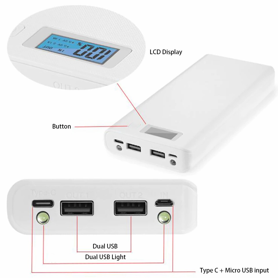 Dual USB Micro USB Type C Power Bank Shell 5V DIY 8*18650 Case Battery Charge Storage Box Without Battery
