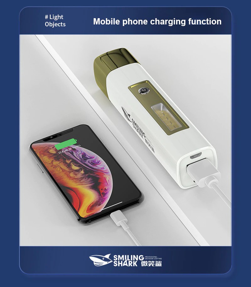 SmileShark Mini Flashlight Floodlight Side Light Portable Walking USB Charging Power Bank Camping Tent Fishing Torch
