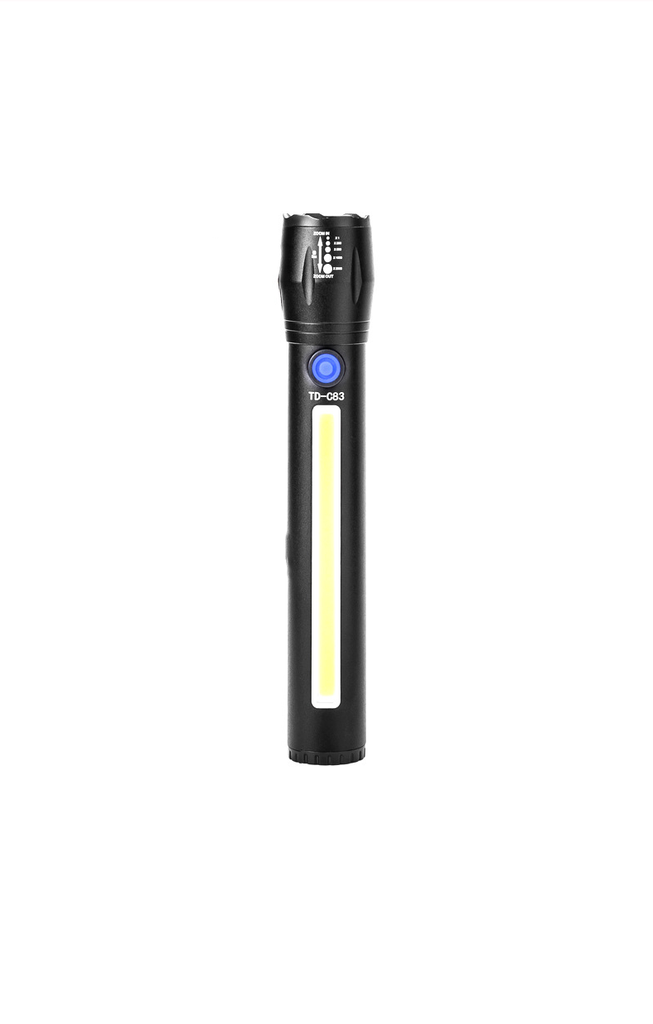 Telescopic focusing aluminum alloy waterproof rechargeable strong light flashlight COB side light
