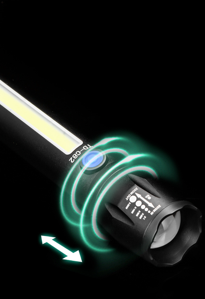 Telescopic focusing aluminum alloy waterproof rechargeable strong light flashlight COB side light