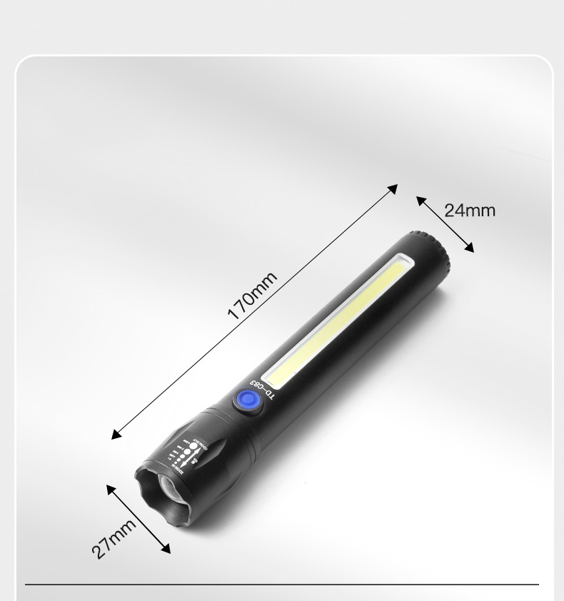Telescopic focusing aluminum alloy waterproof rechargeable strong light flashlight COB side light