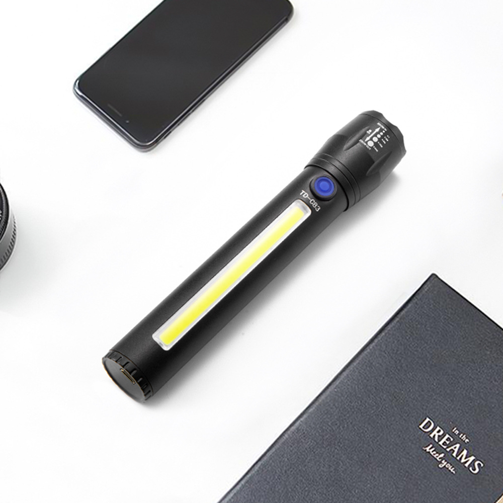 Telescopic focusing aluminum alloy waterproof rechargeable strong light flashlight COB side light