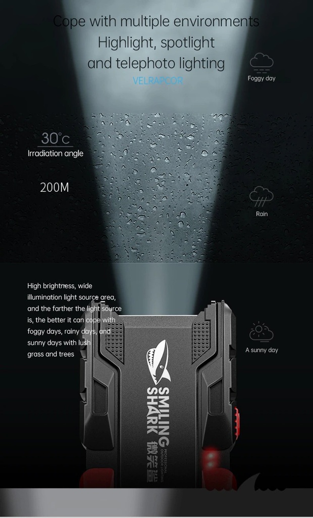 LED Flashlight Smile Shark High-brightness Long-range Rechargeable Light Night Riding Light Waterproof Torch Portable Flashlight