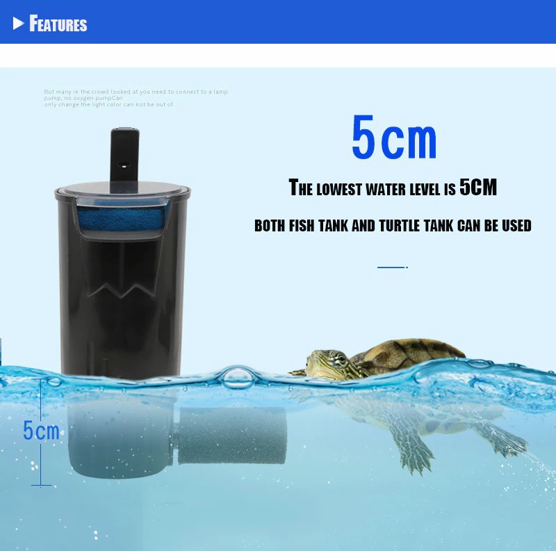 Aquarium Turtle Filter Waterfall Flow Water Clean Pump Bio-Filtration for Reptiles Tank Low Level Waterfall Filter for Fish Tank