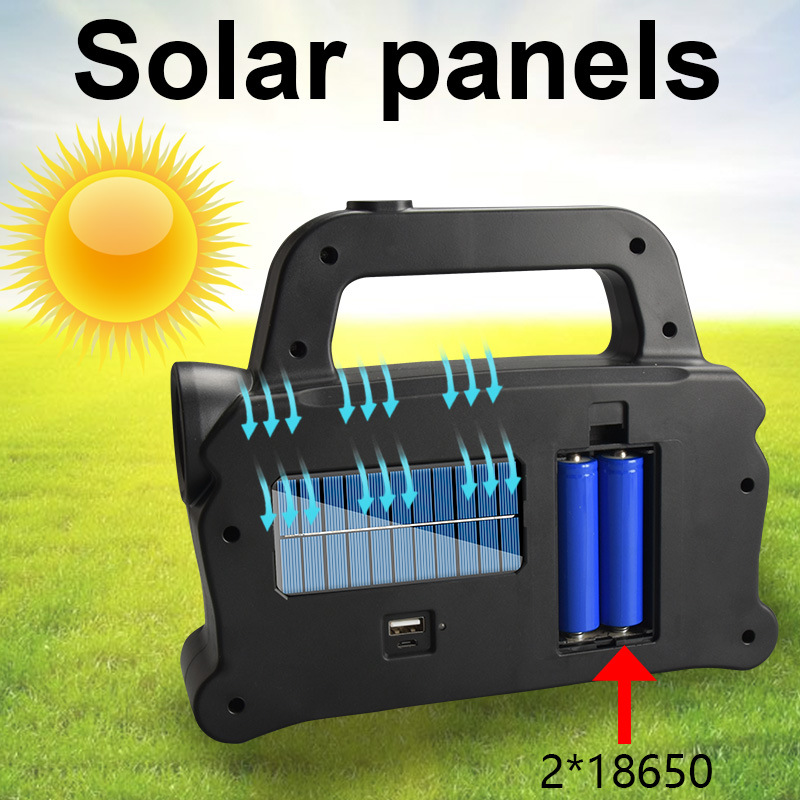 Solar flashlight COB portable work light USB emergency charging outdoor strong light