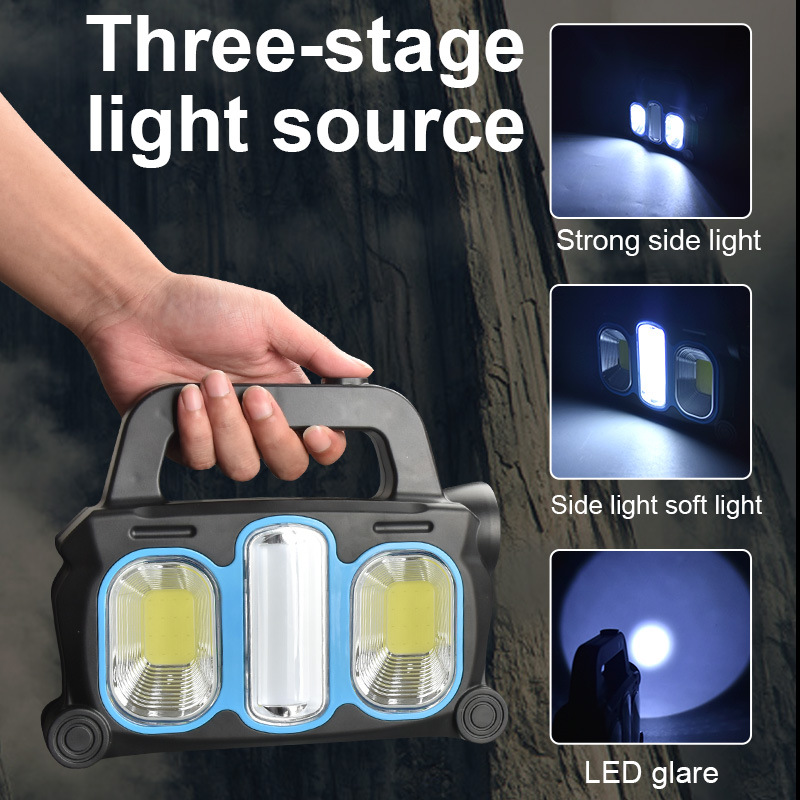 Solar flashlight COB portable work light USB emergency charging outdoor strong light