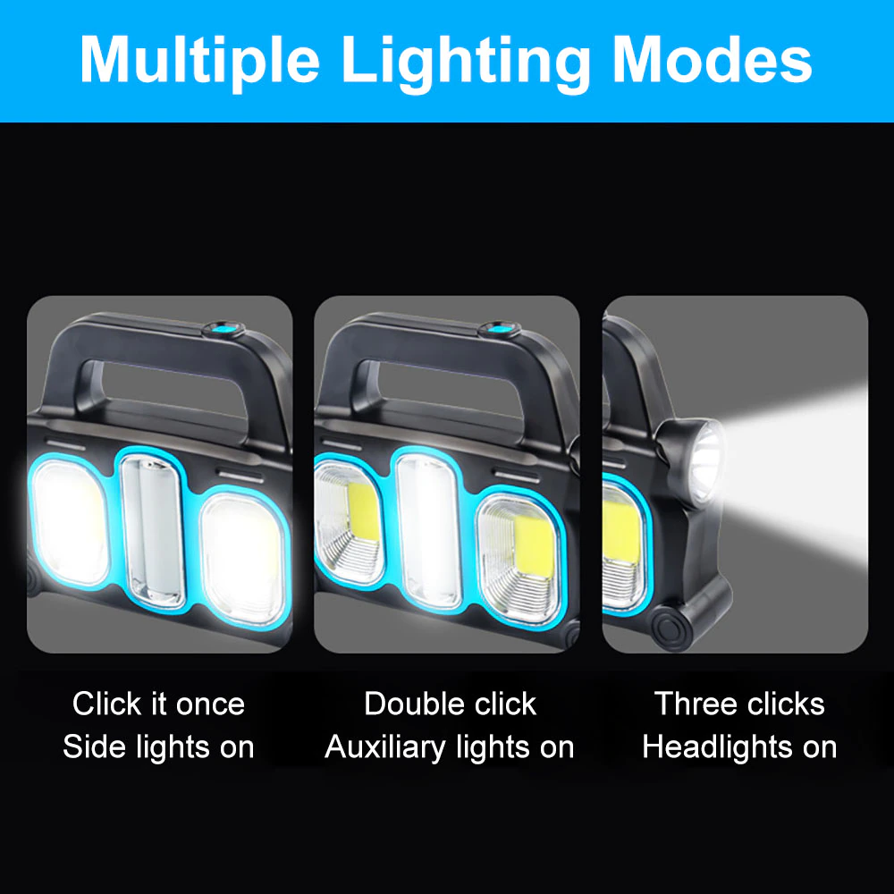 Solar flashlight COB portable work light USB emergency charging outdoor strong light