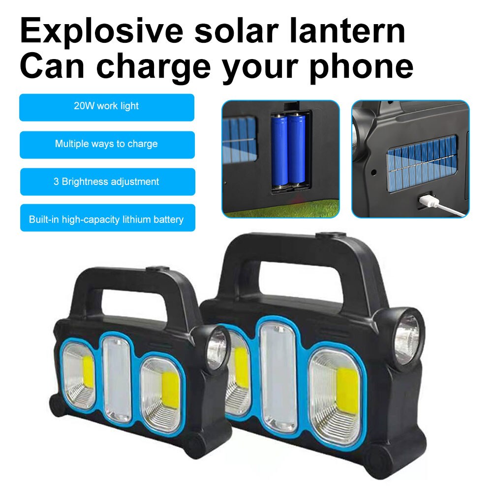 Solar flashlight COB portable work light USB emergency charging outdoor strong light