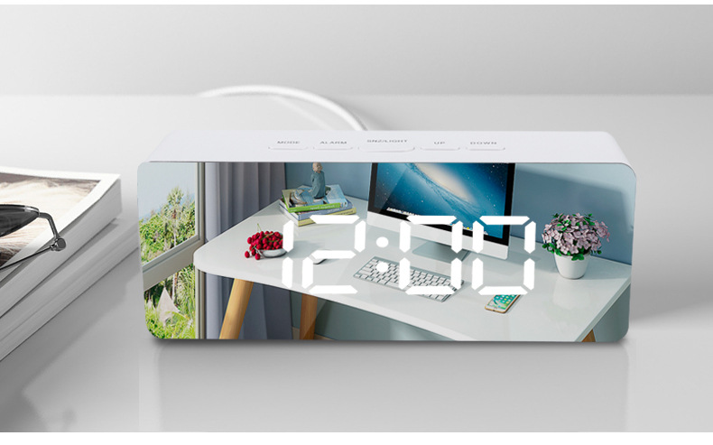 LED Mirror Digital Alarm Clock Display Time Night Light Home Decor Clock
