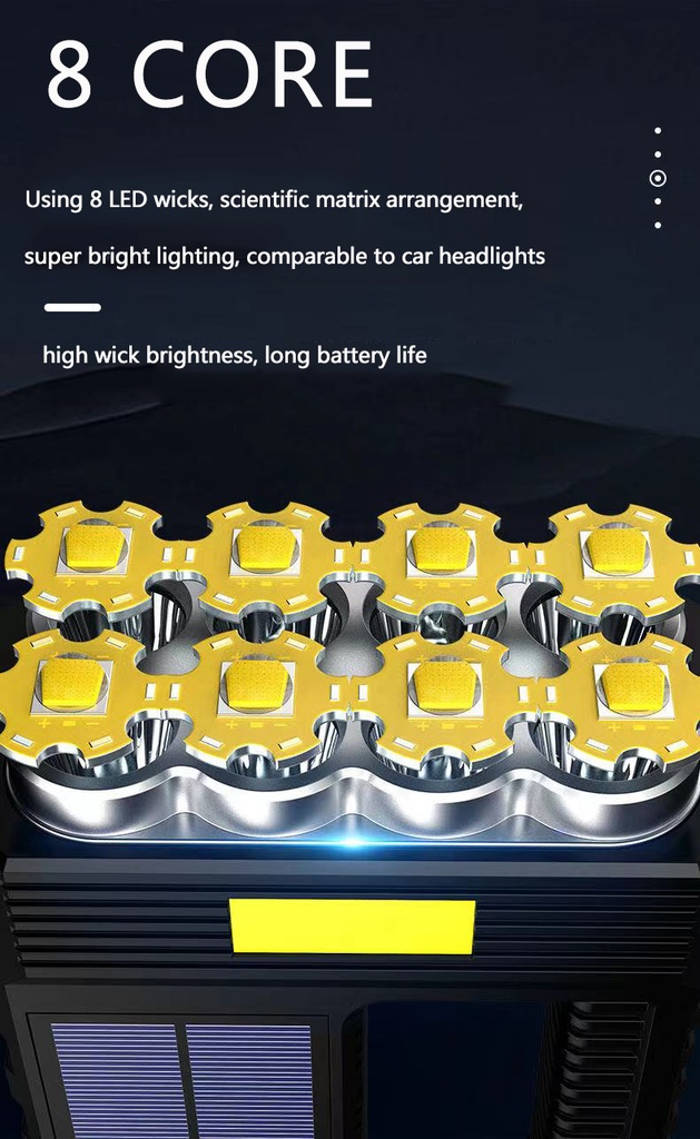 8 LED Solar rechargeable USB strong light flashlight