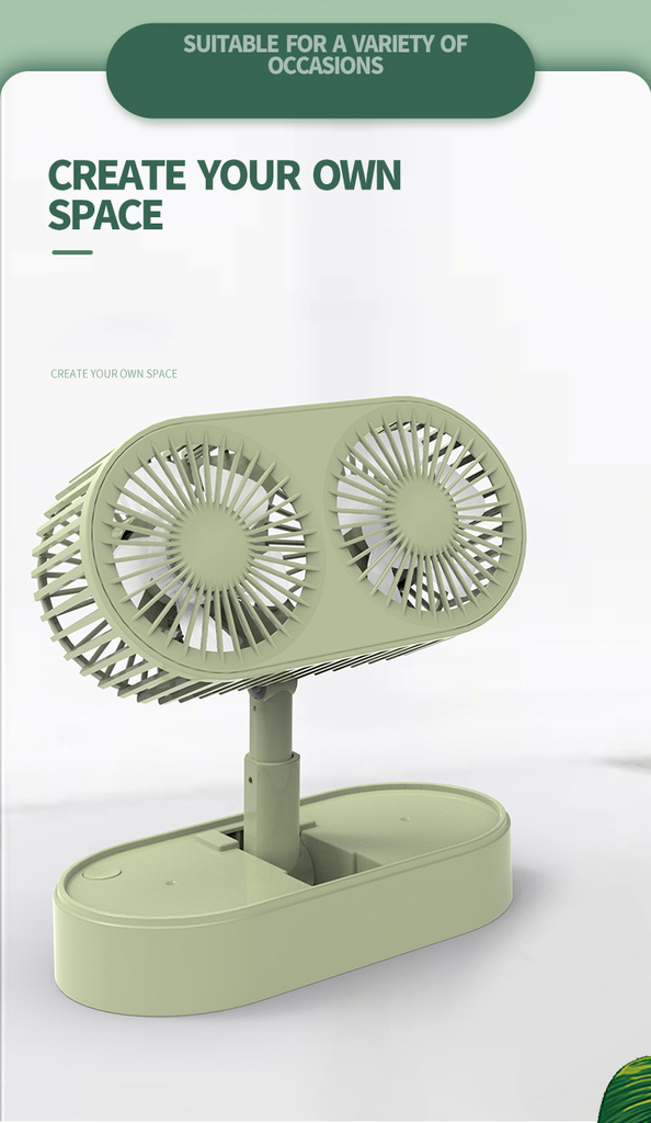 Double Motor Folding Table Top Fan With Detachable 18650 Battery