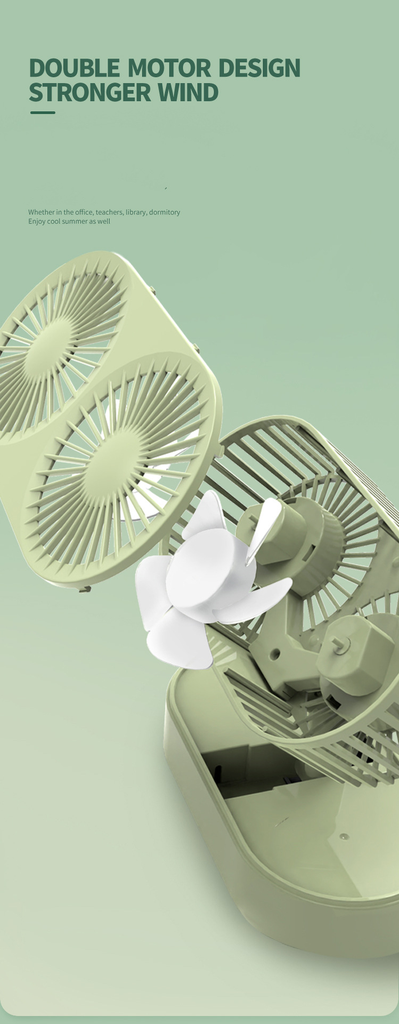 Double Motor Folding Table Top Fan With Detachable 18650 Battery