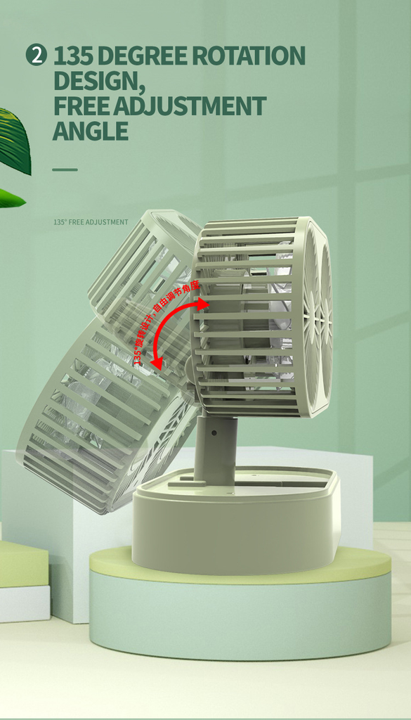 Double Motor Folding Table Top Fan With Detachable 18650 Battery