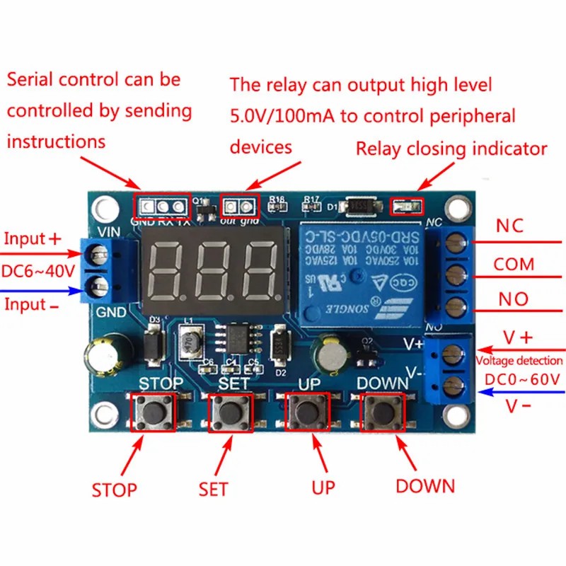 DC 6-40V Battery Charger Discharger Control Switch Undervoltage Overvoltage Protection Board Auto Cut Off Disconnect Controller