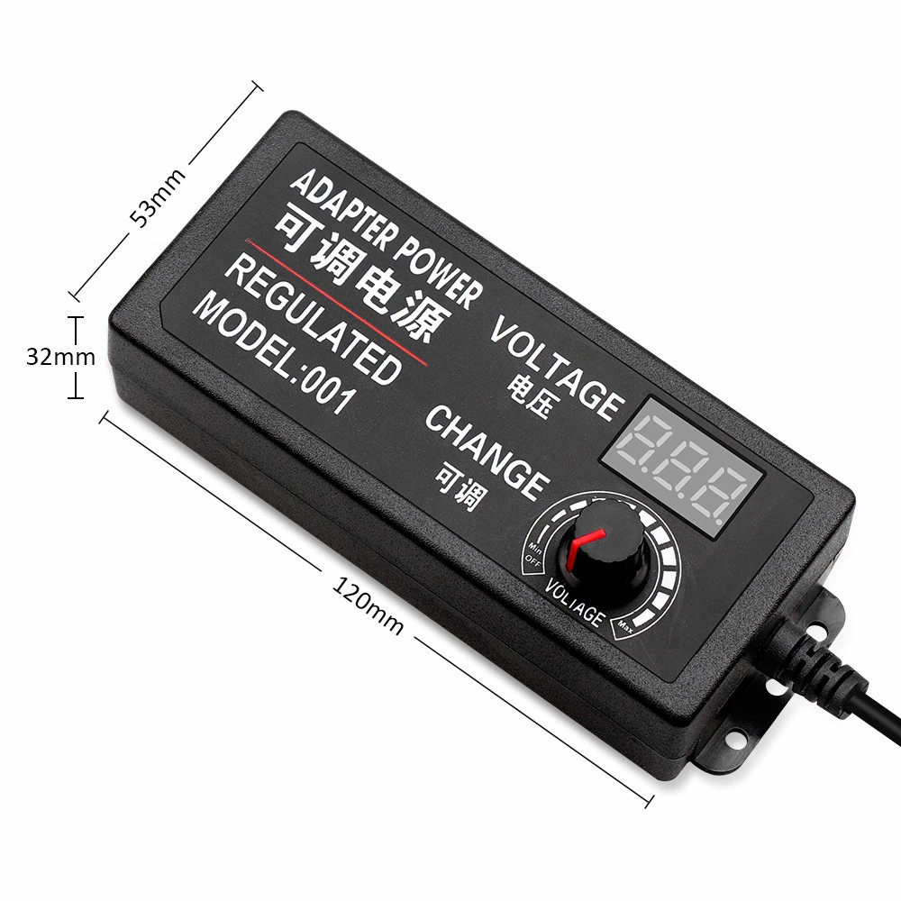 3-12V 5A 5.5*2.5mm Adjustable Voltage Power Charger with Display Dimming Adapter 60W Power