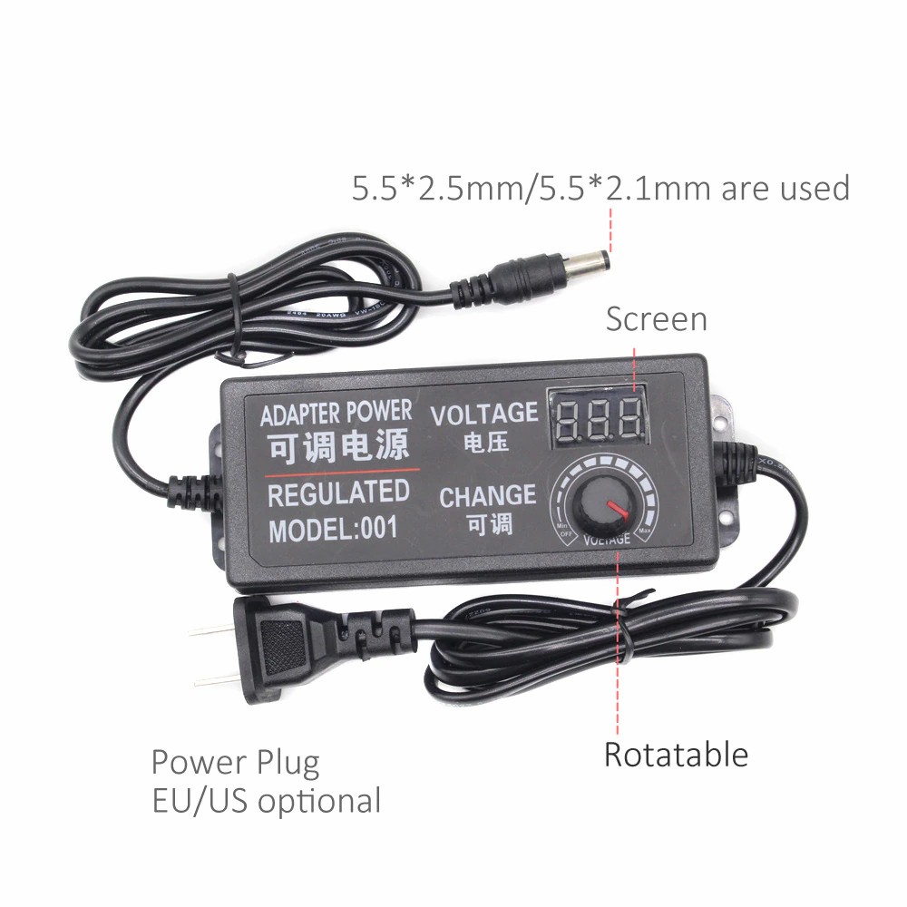 3-12V 5A 5.5*2.5mm Adjustable Voltage Power Charger with Display Dimming Adapter 60W Power
