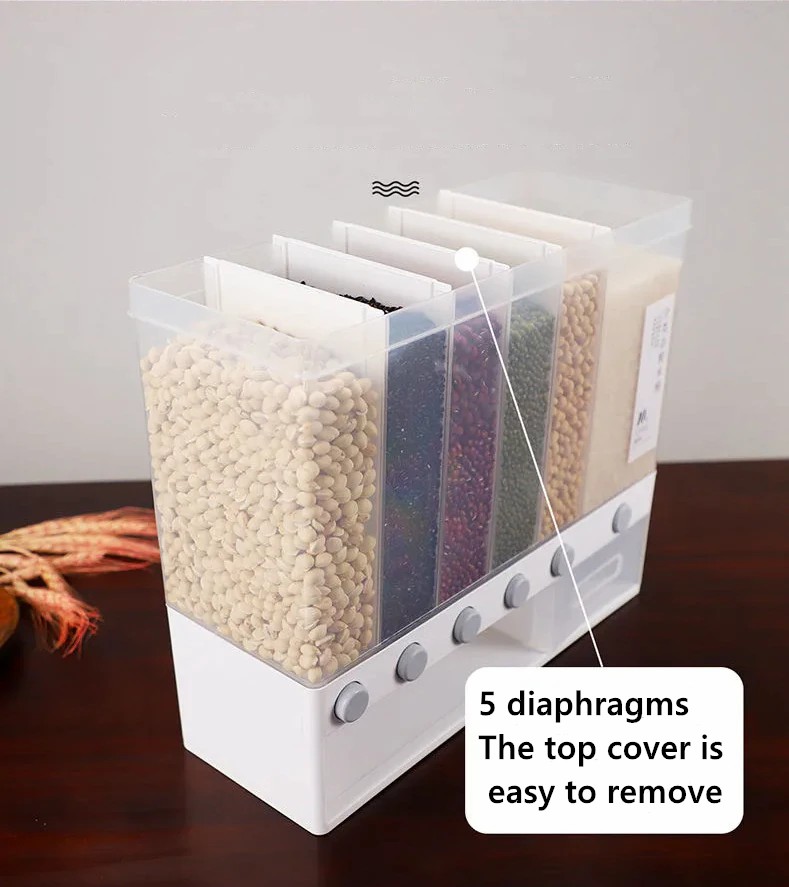 10Kg Sealed Rice Storage Box Cereal Grain Container Wall Mount Dry Food Dispenser Grain Storage Jar Kitchen Storage Organizer
