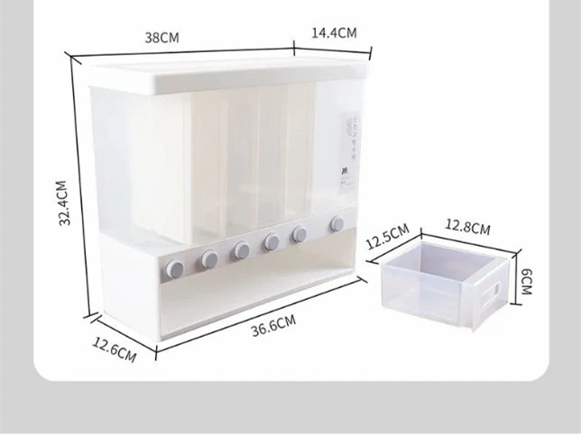 10Kg Sealed Rice Storage Box Cereal Grain Container Wall Mount Dry Food Dispenser Grain Storage Jar Kitchen Storage Organizer