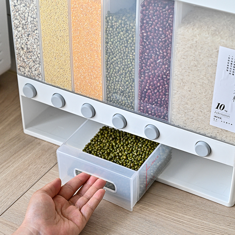 10Kg Sealed Rice Storage Box Cereal Grain Container Wall Mount Dry Food Dispenser Grain Storage Jar Kitchen Storage Organizer