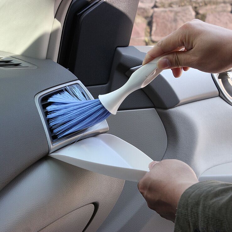 1Set Brush Dustpan For Car Cleaning Detailing Brush Dashboard Air Outlet Wheel Blue Angel Brush Car Body Seat Gap Cleaning Tools