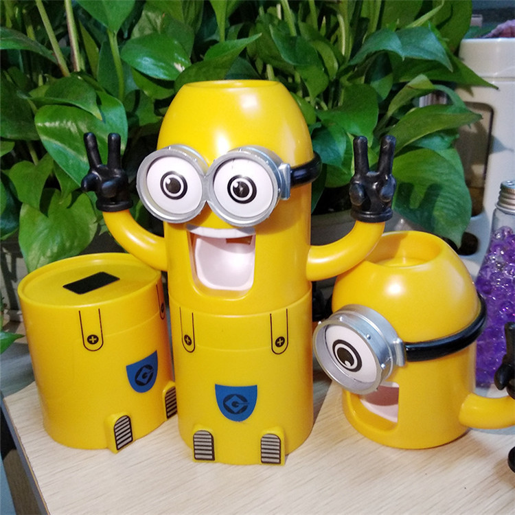 Cartoon toothbrush holder children's mouthwash cup toothpaste squeezer creative wall-mounted dustproof mouthwash cup set