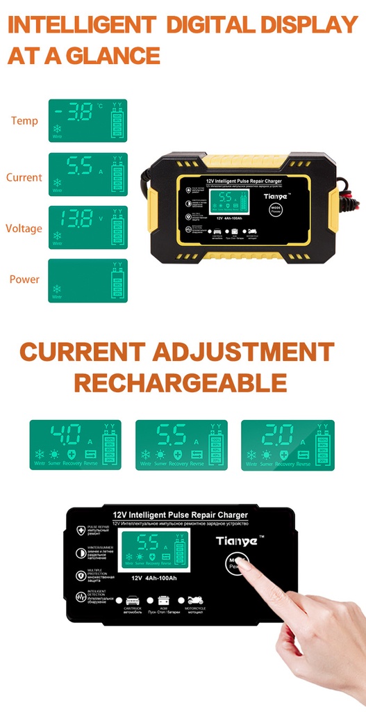 Full Automatic Car Battery Charger 12V 6A Digital Display Battery Charger Power Pulse Repair Chargers