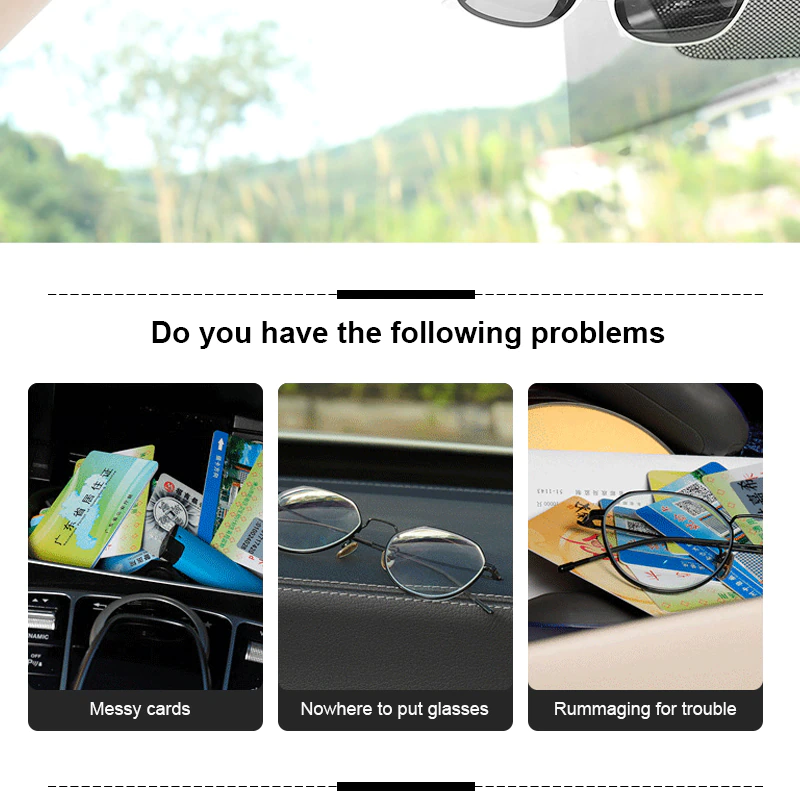 Car sun visor storage multi-function car glasses clip holder storage bag card bag car card clip document clip