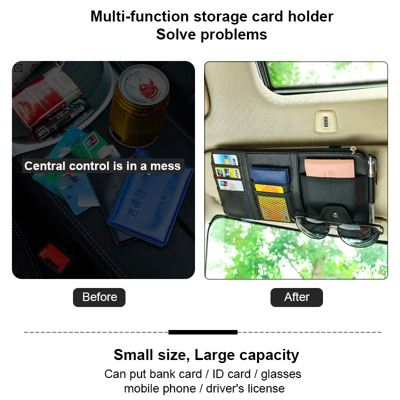 Car sun visor storage multi-function car glasses clip holder storage bag card bag car card clip document clip