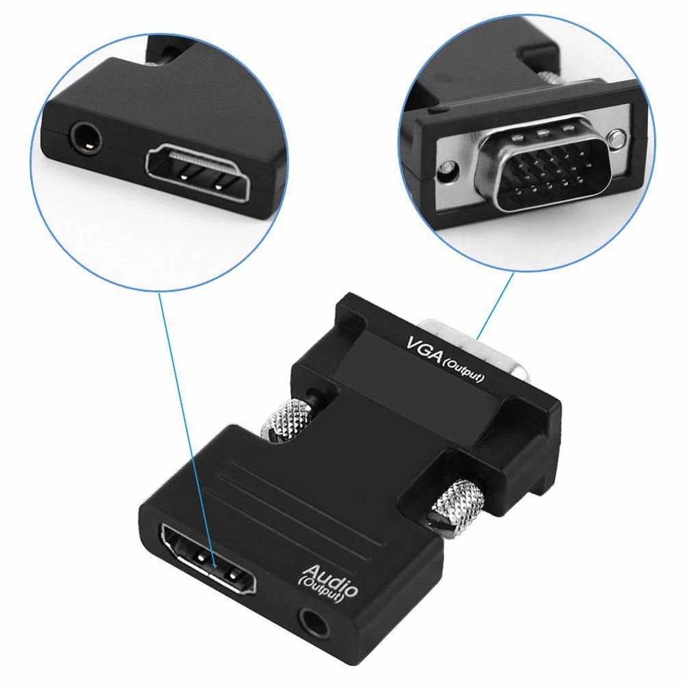 Full HD 1080P Female HDMI-compatible to Male VGA Converter with Audio Cable