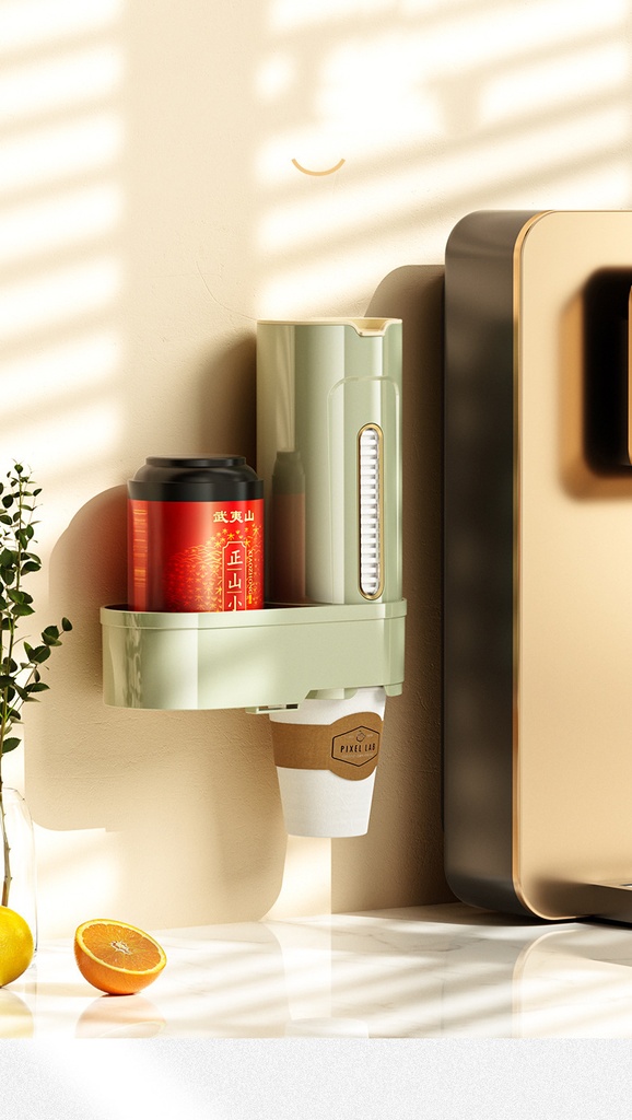 Disposable cup holder water dispenser cup holder punch-free paper cup holder wall-mounted dust-proof storage rack
