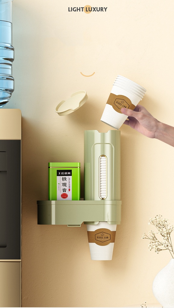 Disposable cup holder water dispenser cup holder punch-free paper cup holder wall-mounted dust-proof storage rack