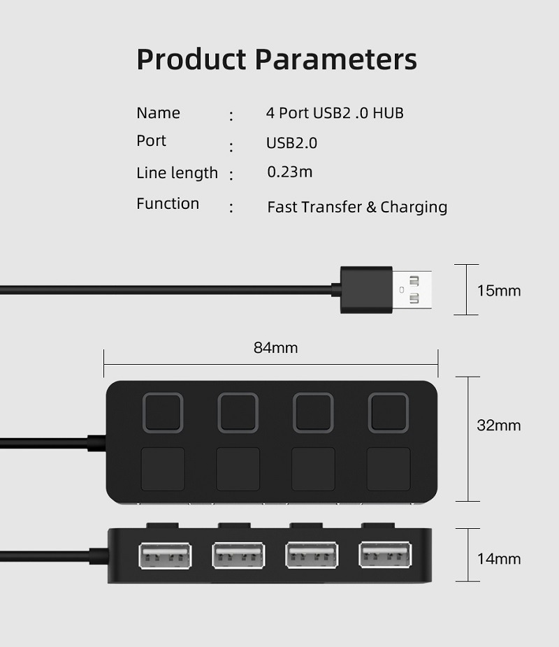 4 in 1 USB2.0 HUB Multi USB Splitter 4 Port Extender