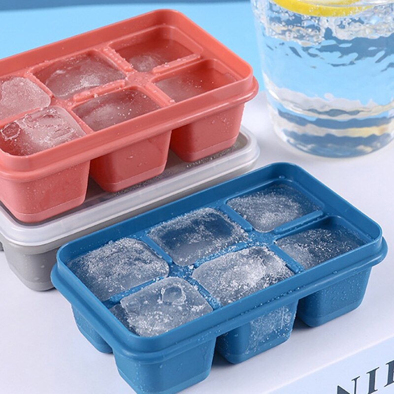 6 Grid Food Grade Ice Cube Maker Mold With Lid (3 pcs)