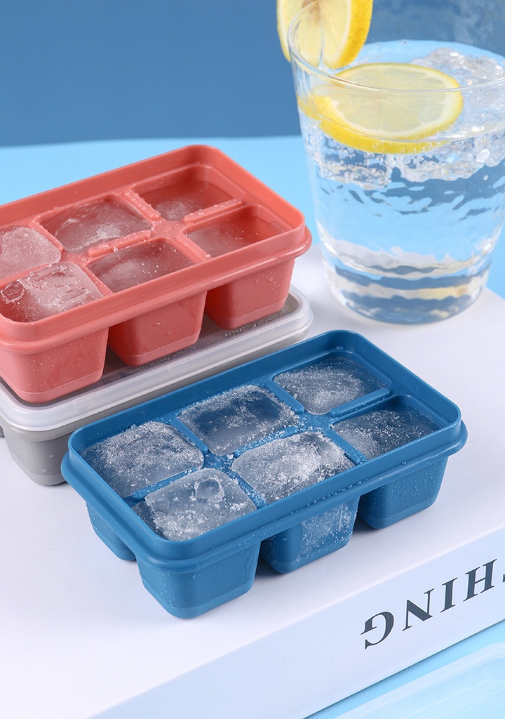 6 Grid Food Grade Ice Cube Maker Mold With Lid (3 pcs)