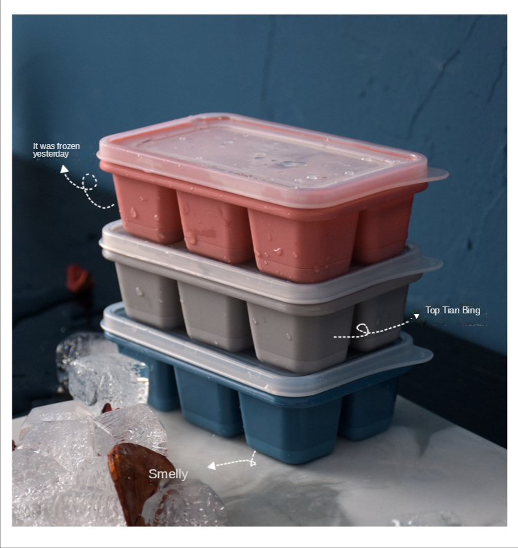 6 Grid Food Grade Ice Cube Maker Mold With Lid (3 pcs)