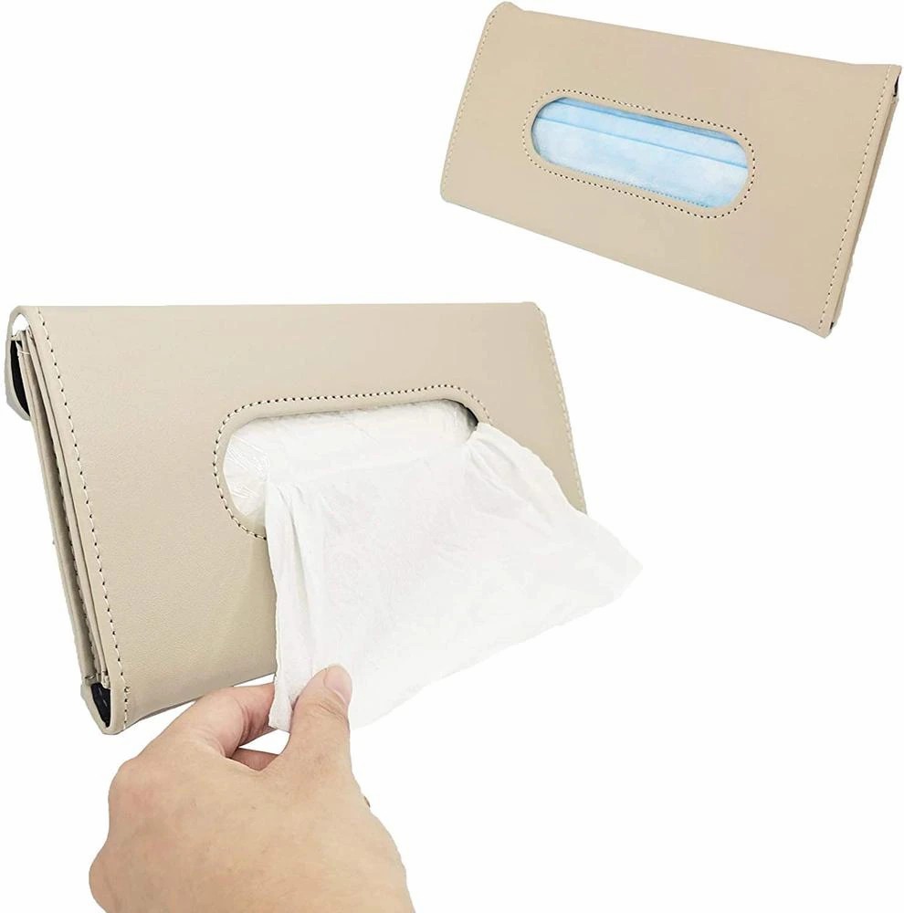 Car Visor Tissue Holder Box Mask Holder Towel Premium Leather PU Car Sun Visor Interior Storage