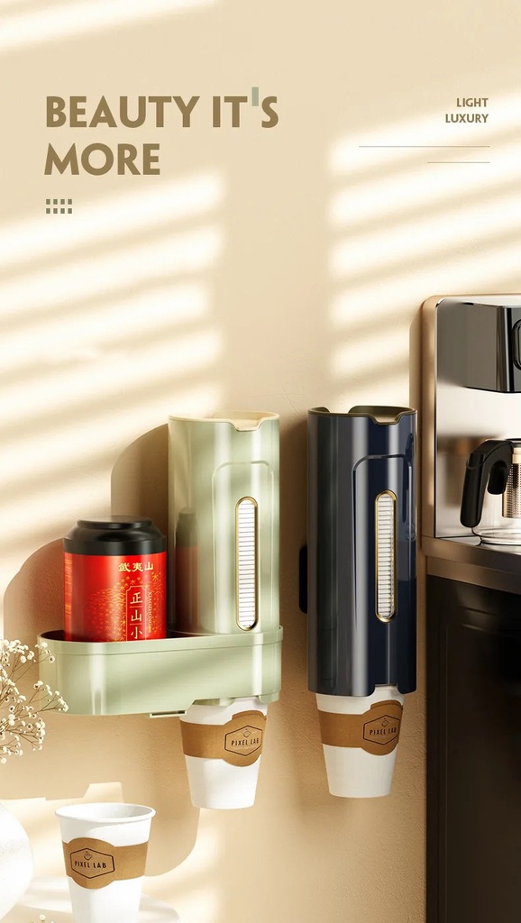 Disposable cup holder water dispenser cup holder punch-free paper cup holder wall-mounted dust-proof storage rack