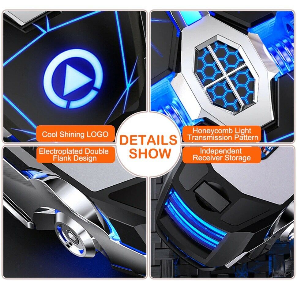 A7 2.4GHz Wireless Rechargeable Optical Mouse 7 Buttons 1600 DPI USB Gaming Office Silent Mice