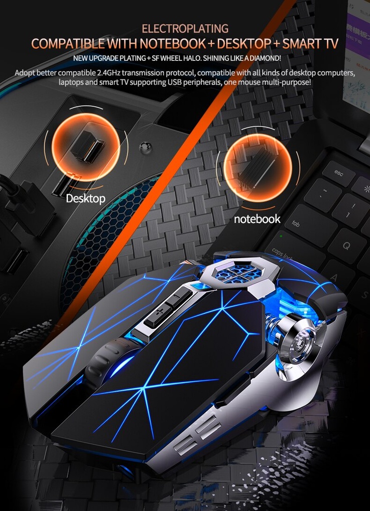 A7 2.4GHz Wireless Rechargeable Optical Mouse 7 Buttons 1600 DPI USB Gaming Office Silent Mice