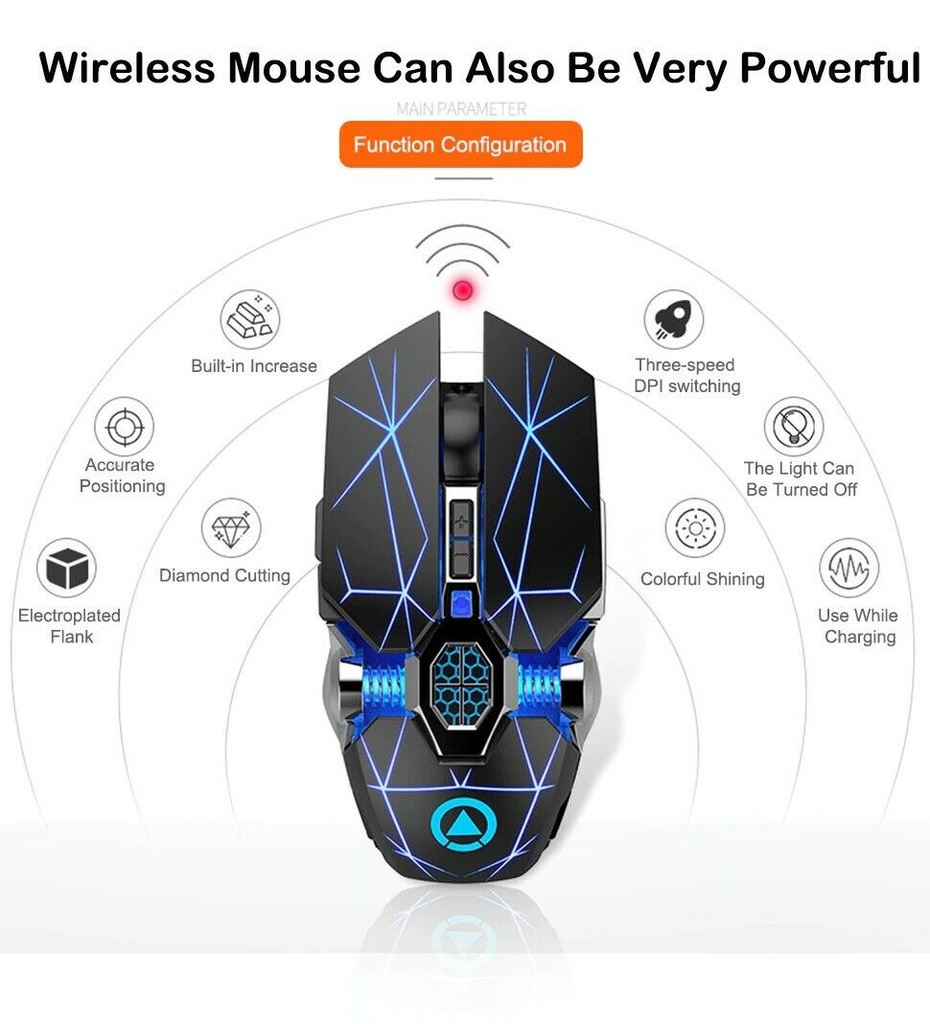 A7 2.4GHz Wireless Rechargeable Optical Mouse 7 Buttons 1600 DPI USB Gaming Office Silent Mice