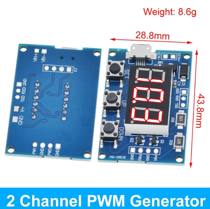 DC 5-30V Micro USB 5V Power Independent PWM Generator 2 Channel Dual Way Digital LED Duty Cycle Pulse Frequency Board Module