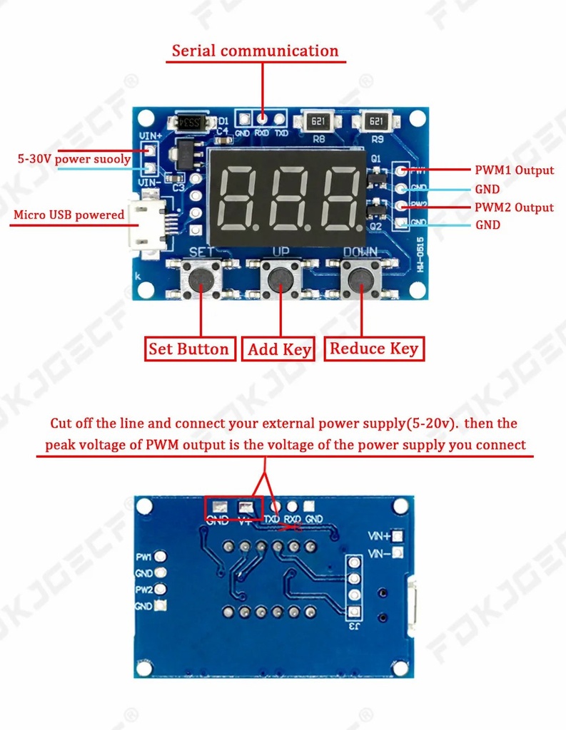 DC 5-30V Micro USB 5V Power Independent PWM Generator 2 Channel Dual Way Digital LED Duty Cycle Pulse Frequency Board Module